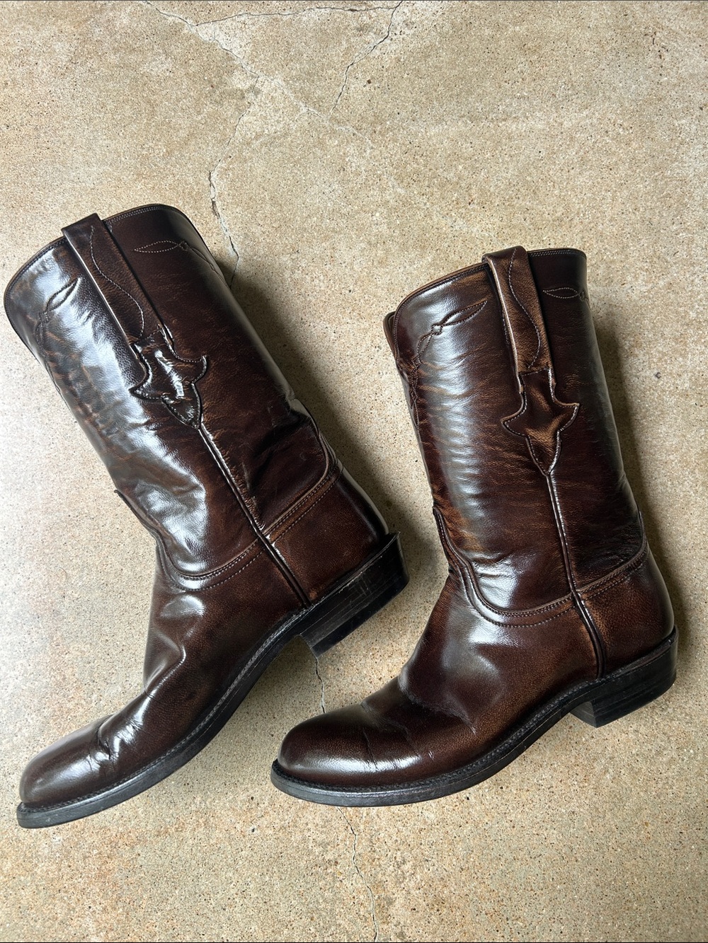 Lucchese Dark Brown Leather Cowboy Boots